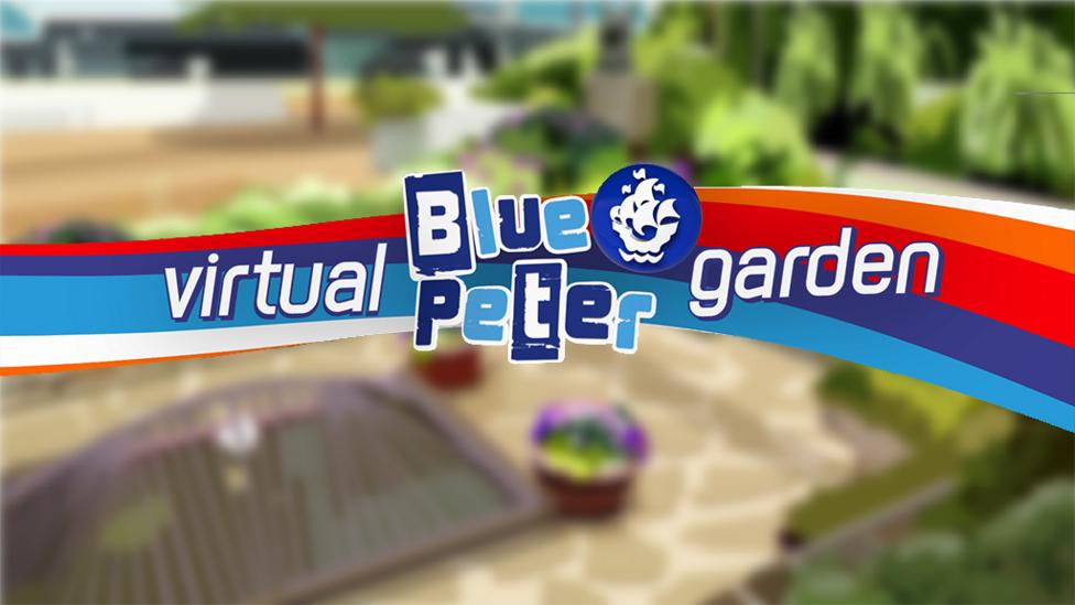 The Blue Peter Garden in summer and the BP logo.