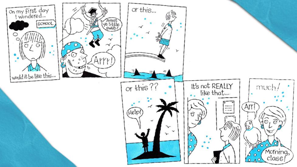 A comic strip about new school worries