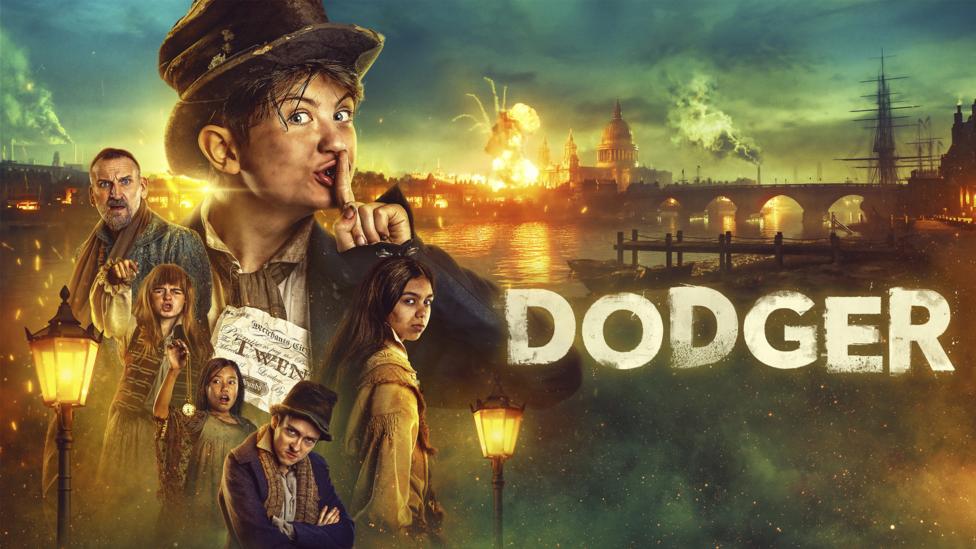 Dodger and friends surrounded by locations in Victorian London
