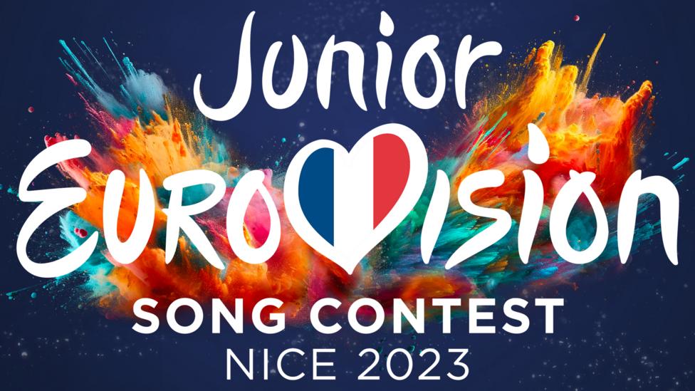 A burst of colours, and the words 'Junior Eurovision' with a French flag in the centre.