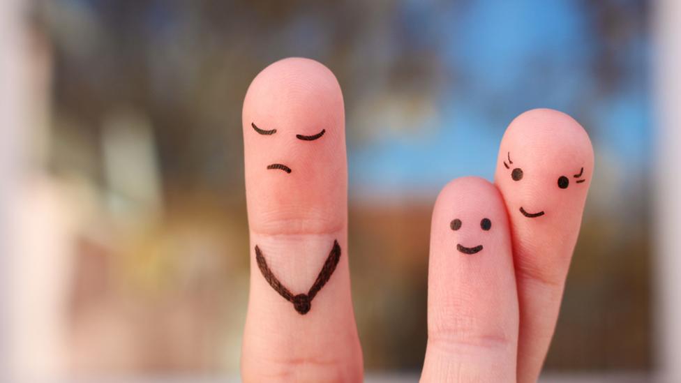 Sad finger with friend fingers