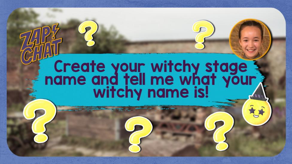 Colourful text reads 'Create your witchy stage name and tell me what your witchy name is!'