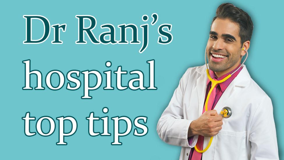 Dr Ranj smiling with the text 'Dr Ranj's hospital top tips'