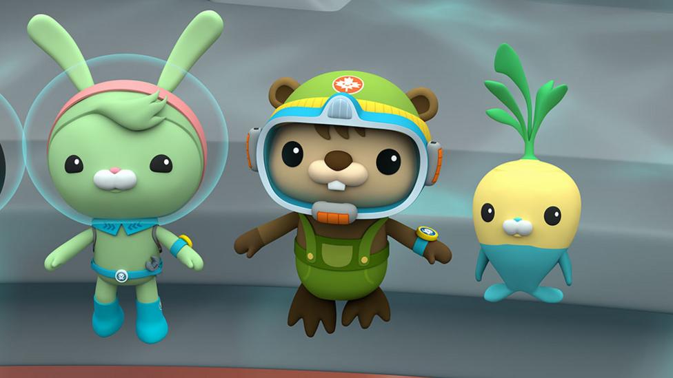 Octo-agents Bud, Tweak and Tunip underwater.