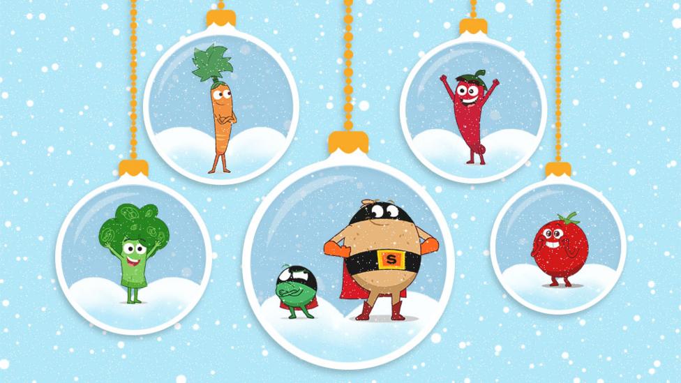 Supertato Christmas baubles card.