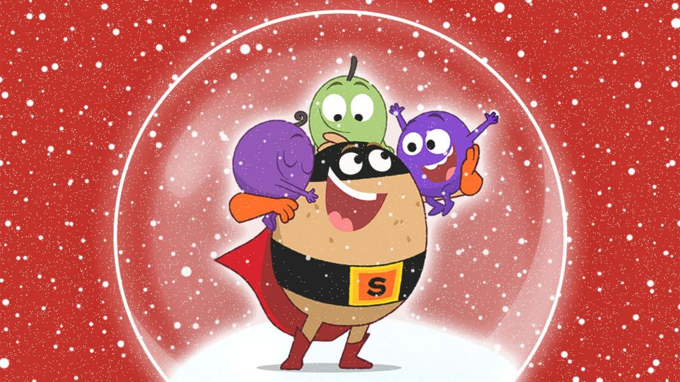 Supertato Christmas snowglobe card.