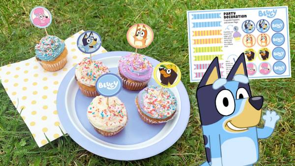 Printable Bluey party decorations; birthday cake and cupcake toppers -  CBeebies - BBC