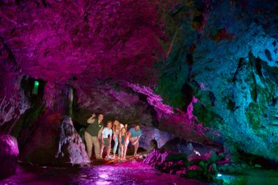 A tour group inside Wookey Hole Caves