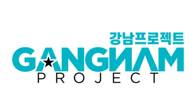 Light blue logo that reads gangnam project.