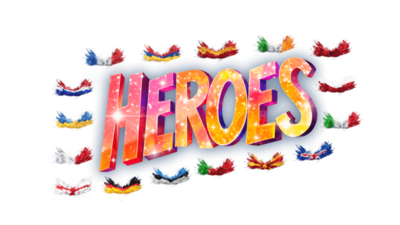Flags of countries entering Junior Eurovision, surrounding the word 'Heroes'