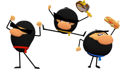 Three ninjas from Ninja Express pose, leap and do ninja things!