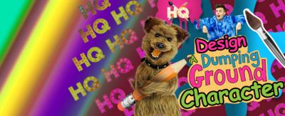 Joe and Hacker with a pencil and a paintbrush next to The Dumping Ground logo.