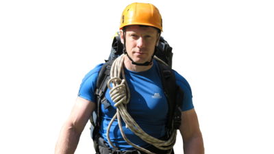 The Beyond Bionic presenter in climbing gear.