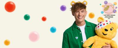 Blue Peter's Joel holds a Pudsey bear toy, the Young Fundraiser of the Year nominations are open.