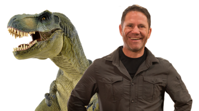 Steve Backshall and a T-Rex