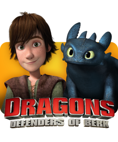 Hiccup and Toothless with the Dragons - Defenders of Berk logo