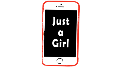 A phone with 'just a girl' written on it.