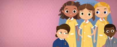 Image of cartoon versions of characters from Malory Towers, new game called A Year In The Life.