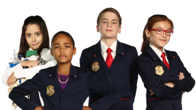 Characters from Odd Squad posing with arms folded.