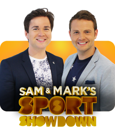 Sam and Mark with the Sport Showdown logo