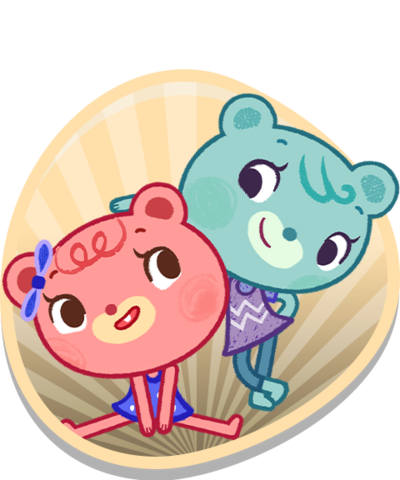 A pink bear and a blue bear illustration of characters, Tish and Tash.