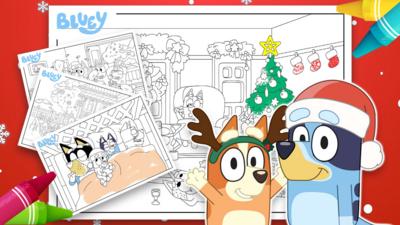 Bluey colouring sheets to enjoy during Christmas.