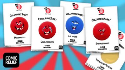 CBeebies Red Nose Day colouring sheets promo.