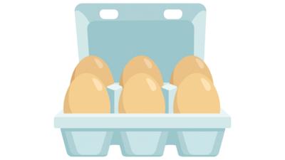 A cartoon carton of eggs