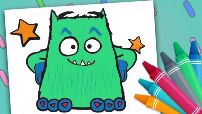 Colour in your own Love Monster activity sheet, this picture is of a green, customised version of Love Monster.