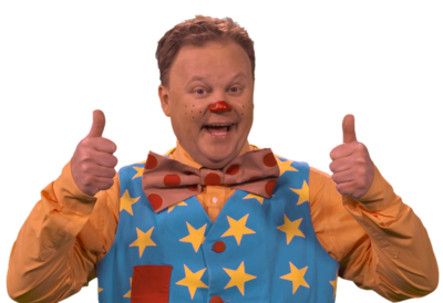 Mr Tumble with two thumbs up and a happy face.