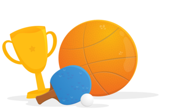 Basketball, trophy and table tennis 