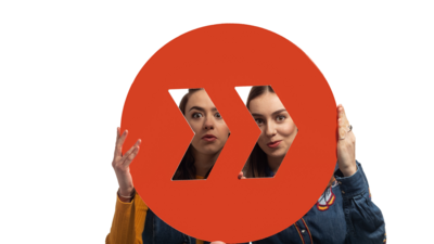 two sisters hiding behind the Own It logo