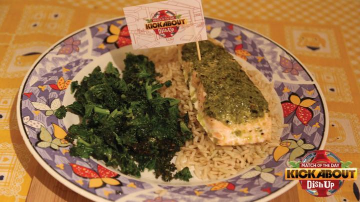 Baked Pesto Salmon with Brown Rice - CBBC - BBC