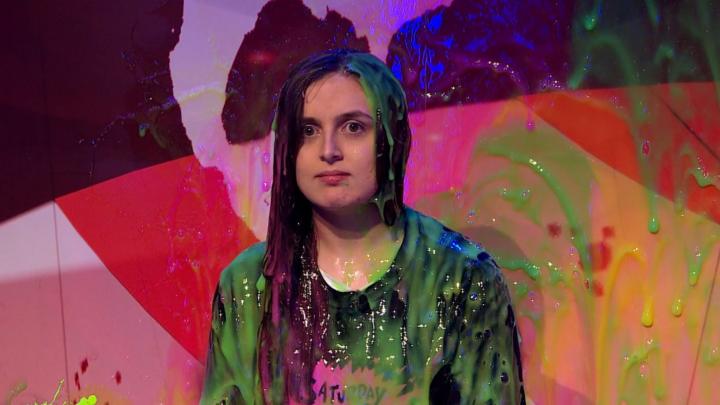 Kia Pegg Jody Jackson gets slimed on CBBC Saturday Mash-Up! - CBBC - BBC