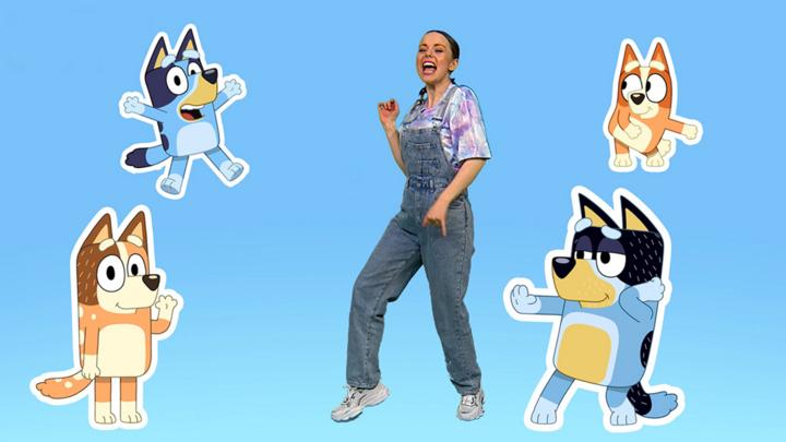 Play the Bluey party freeze game. Dance with Cbeebies Evie! - CBeebies ...