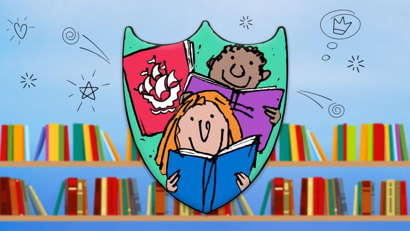 The Blue Peter Book Badge designed by sir quentin blake.