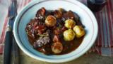 Boeuf bourguignon with baguette dumplings