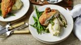 Chicken kiev with mashed potato and green beans