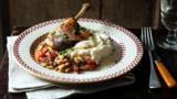 Confit duck leg with flageolet ragoût and celeriac mash