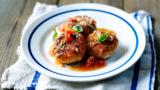 Crabcakes with a tomato, crab and basil dressing