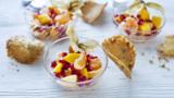 Festive fruit salad with brandy snap