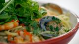 Quick linguine with prawns, clams, garlic and chilli 