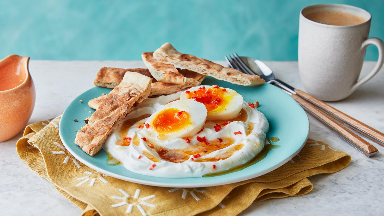 6-minute egg with garlic yoghurt, chilli brown butter and toasted pitta