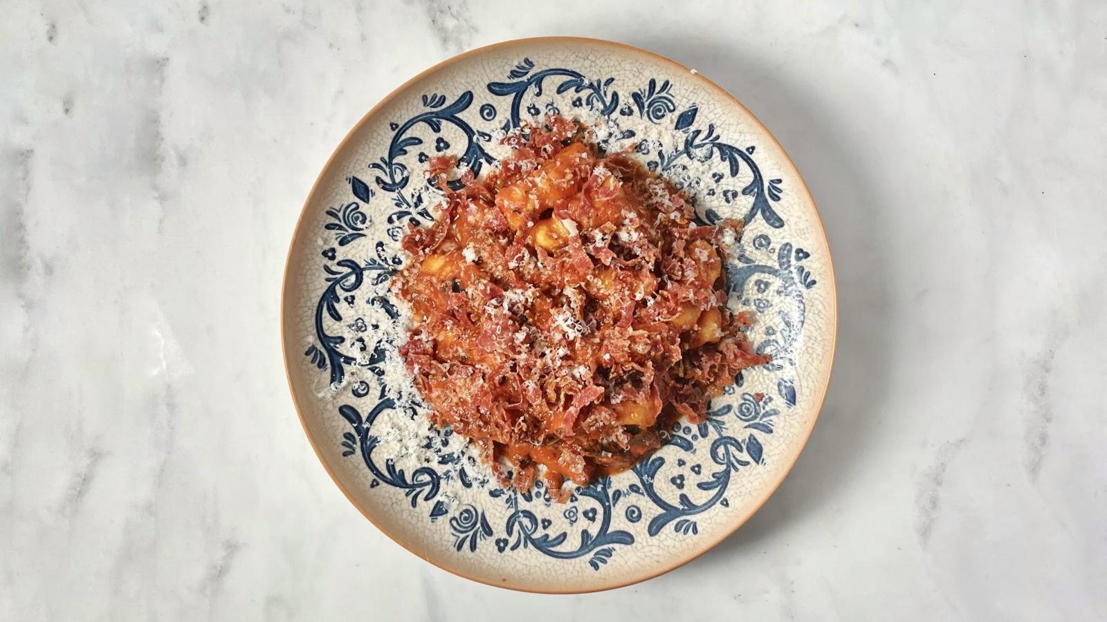 Baked gnocchi with porcini, tomato and thyme