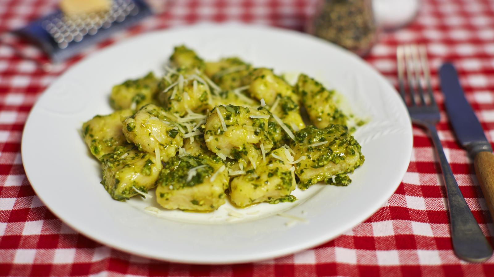 Kids' baked potato gnocchi with pesto