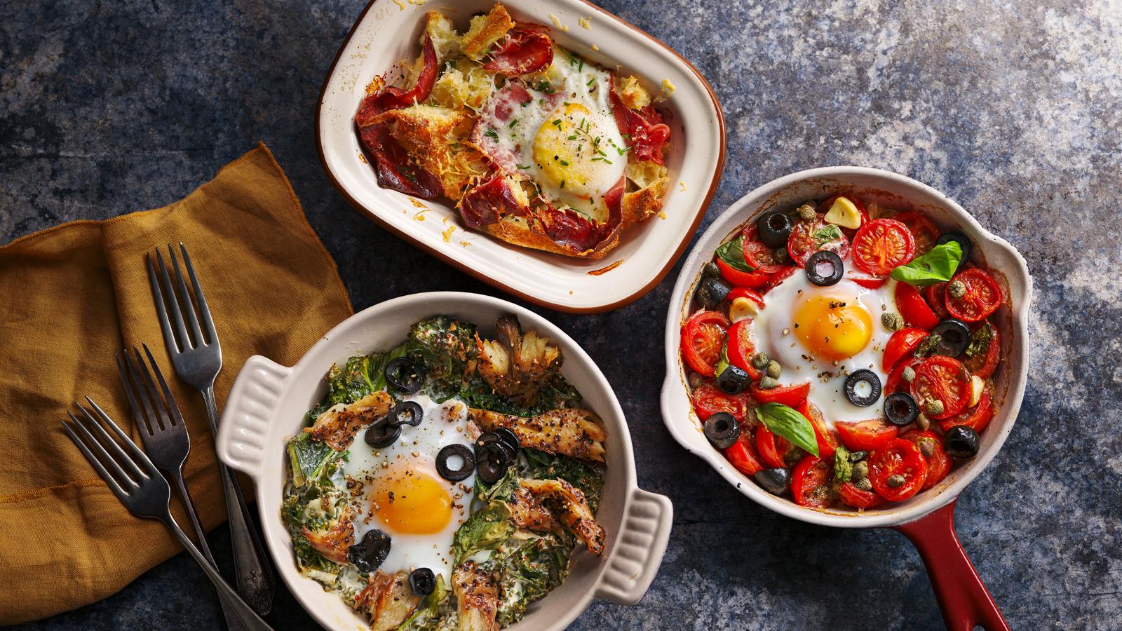 Baked eggs three ways 