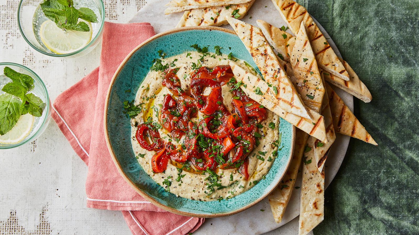 Smoky baba ganoush with roasted red peppers