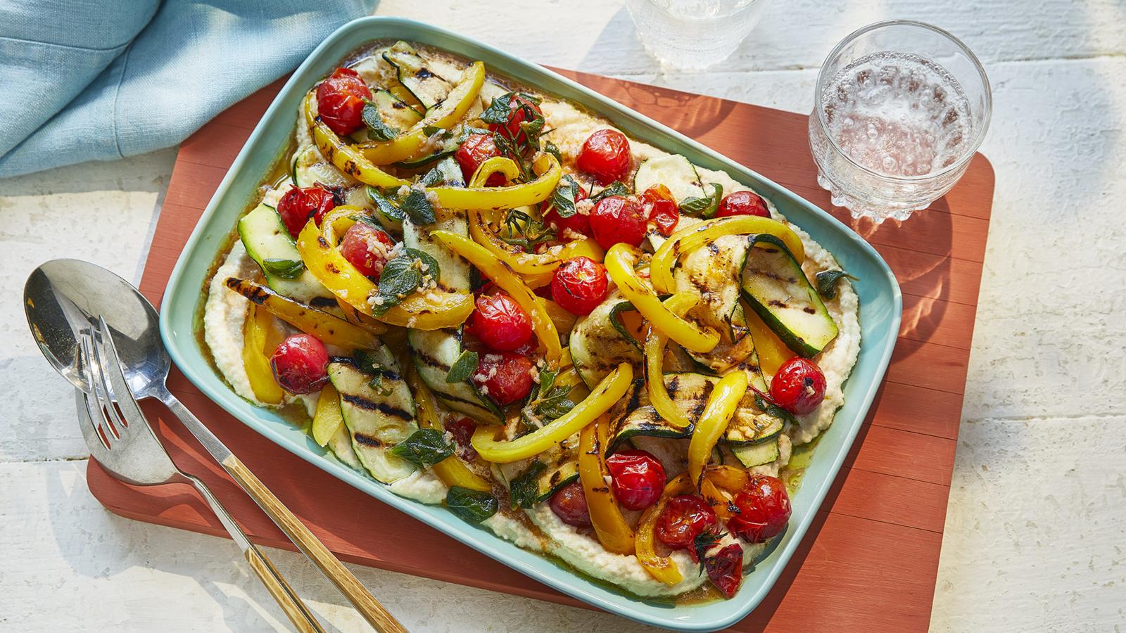 Barbecue vegetables with almond sauce