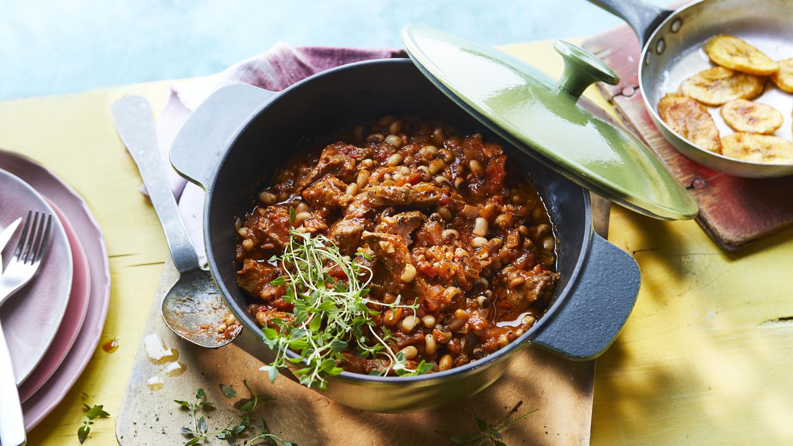 Beef, black-eyed bean and plantain hotpot 