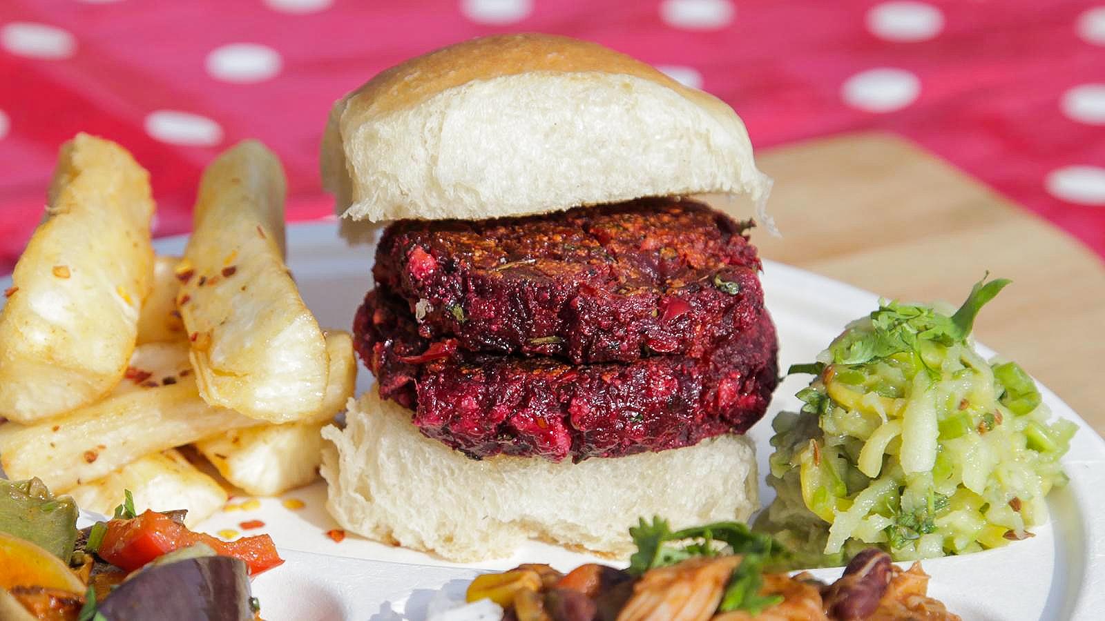 Beetroot and paneer burgers